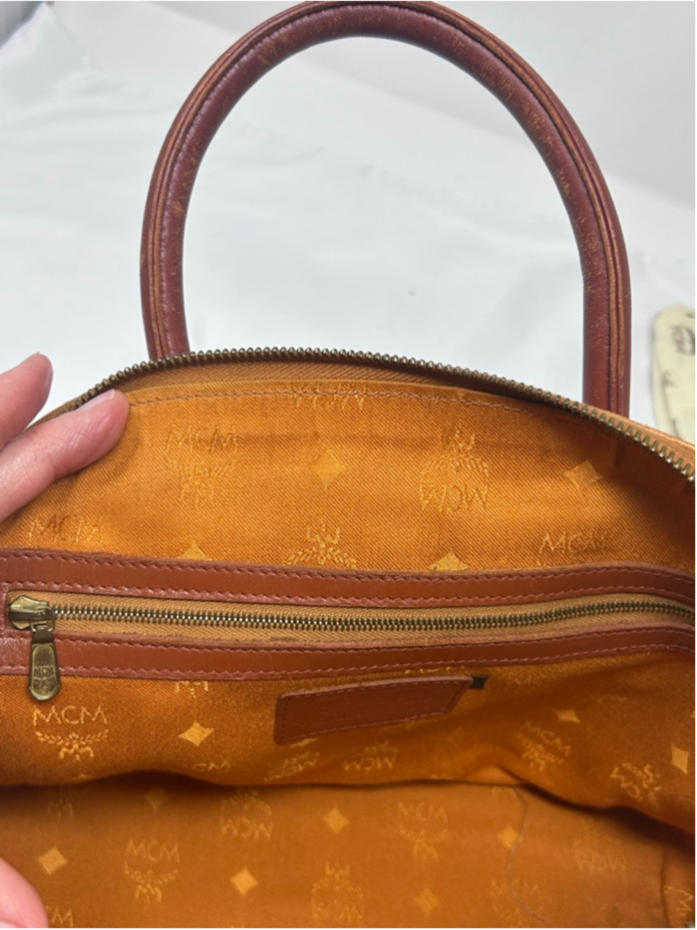 Vintage MCM Visetos Alma Satchel Cognac Monogram Leather Lock Key - Picture 15 of 16